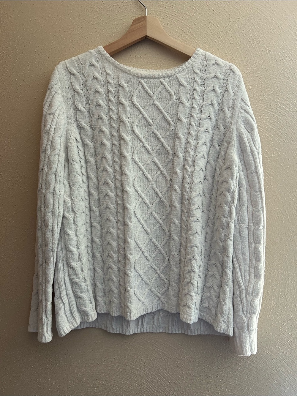 Cream Cable-Texture Crewneck Sweater
